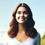 A woman standing confidently in shallow water on a sunny day, resembling the original figure from the uploaded image. She looks happy and empowered.