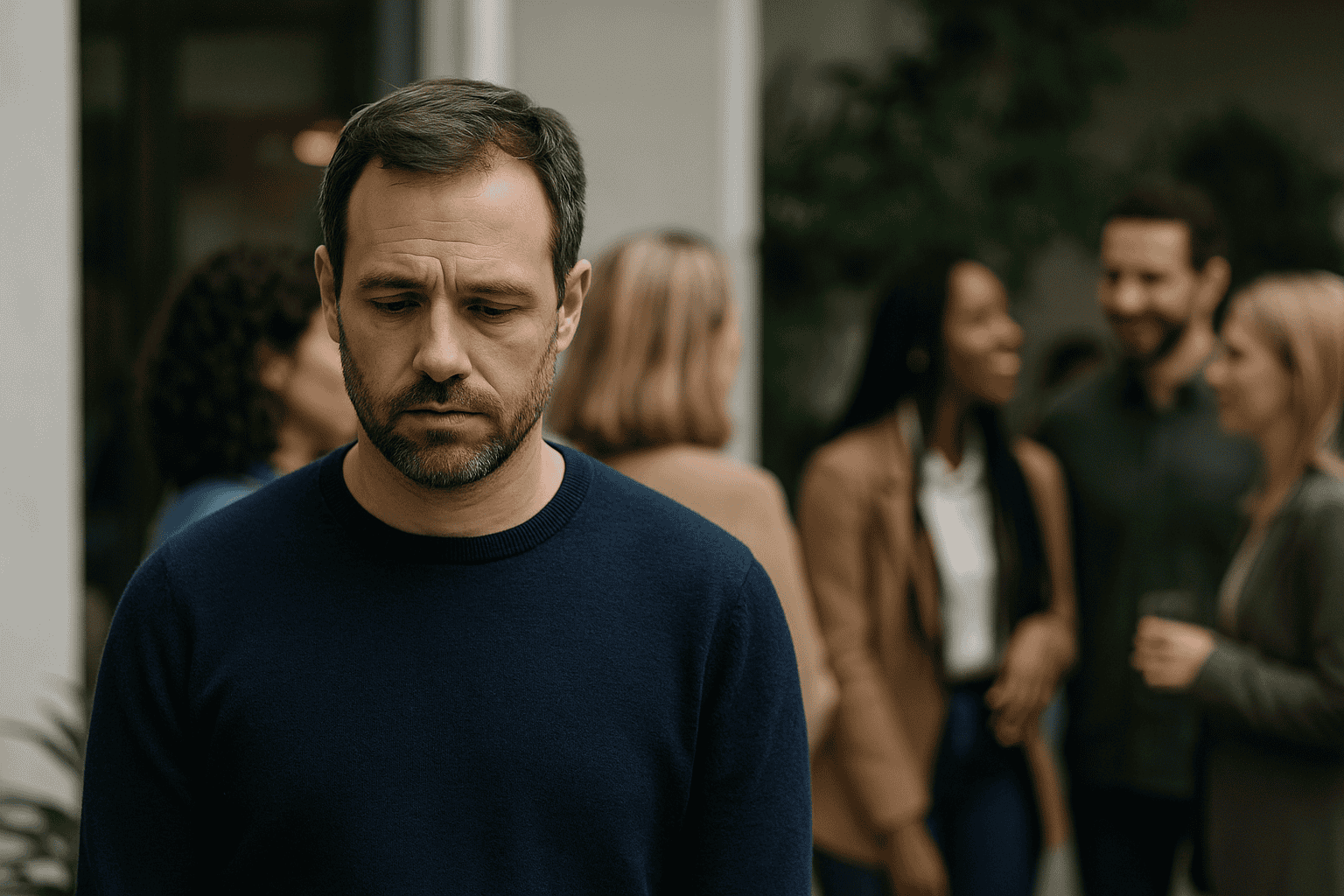 impact-of-low-confidence.jpg Low confidence causing a person to feel isolated in a social setting.