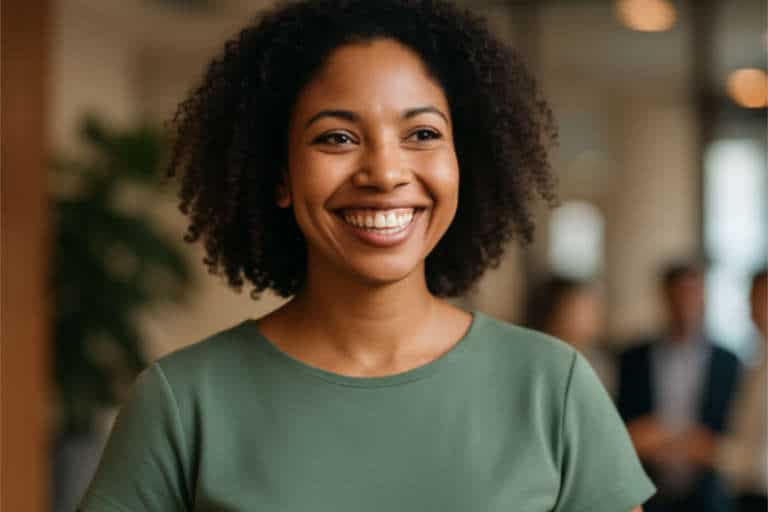 Happy woman after hypnotherapy in Surrey